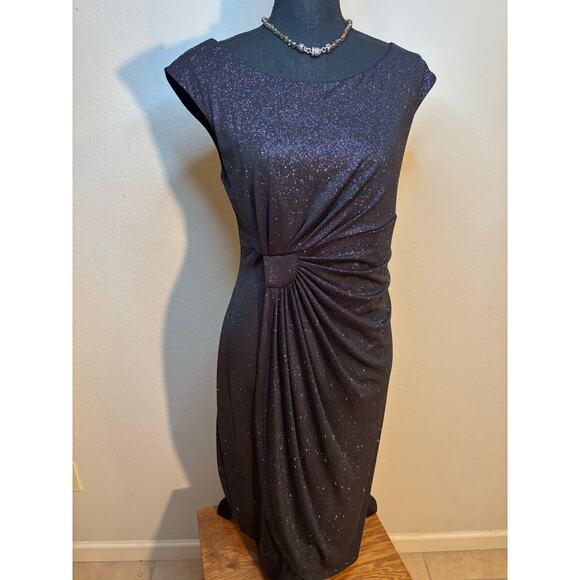 CONNECTED APPAREL Short Cap Sleeve Glitter Knit Dress in Gunmetal Sz 10 Women’s - Picture 4 of 10